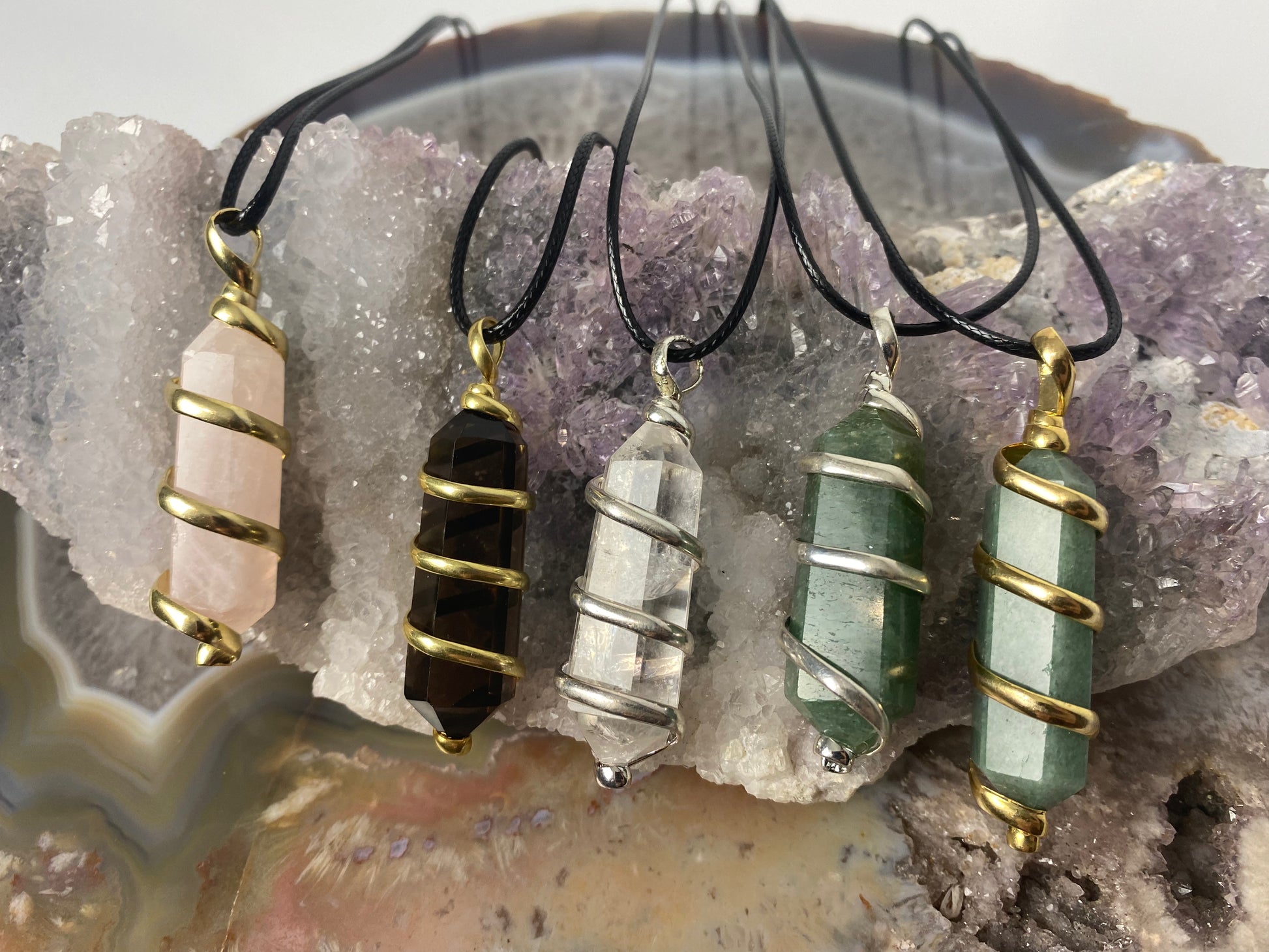Crystal spiral pendants