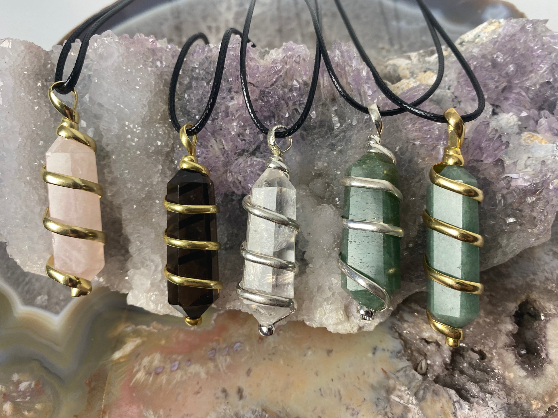 Crystal spiral pendants