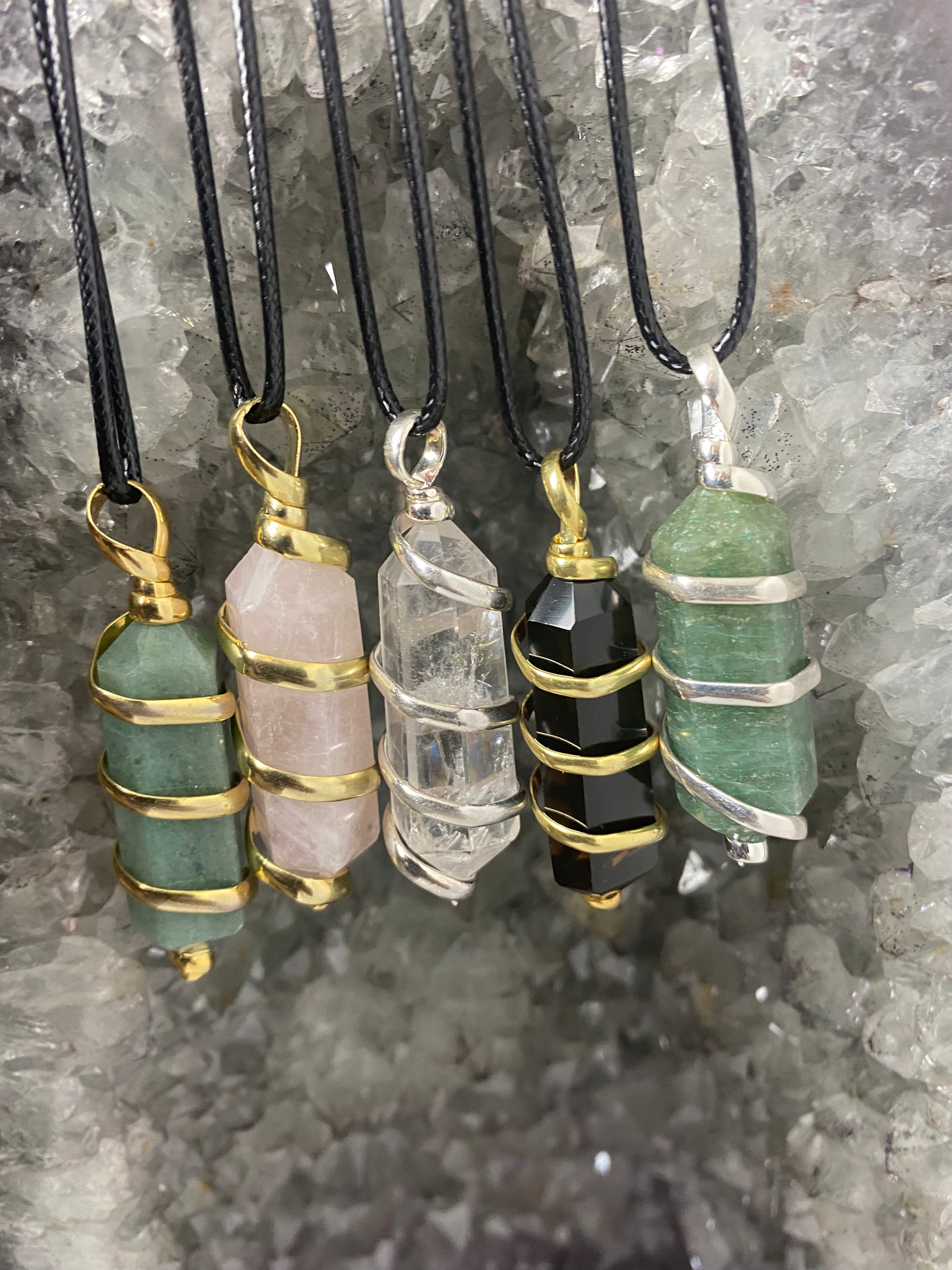 Crystal spiral pendants