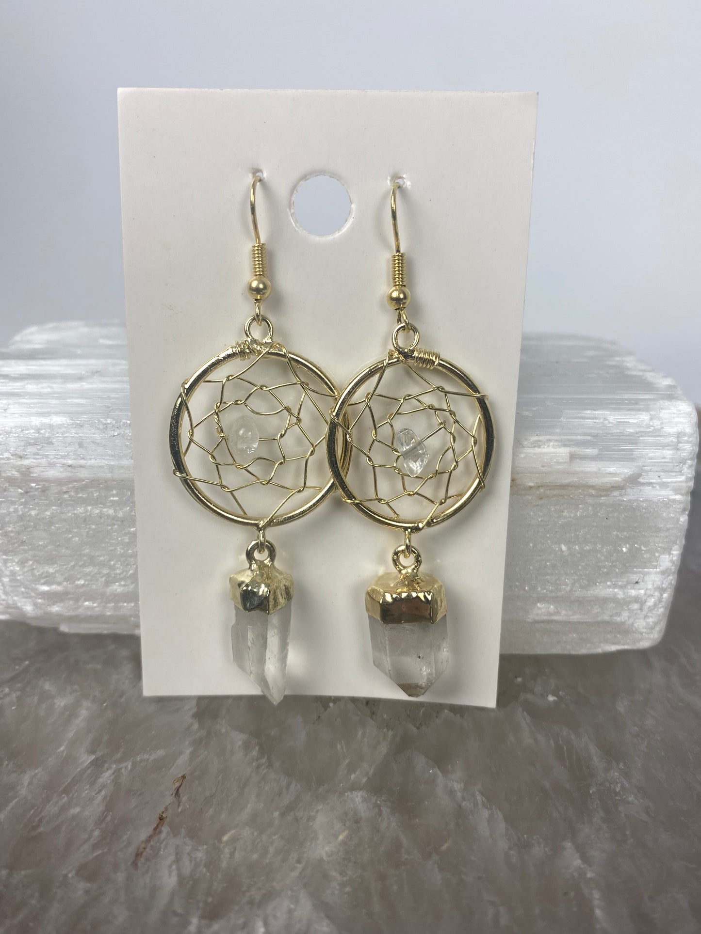 Clear quartz dream catcher earringslaurasauraonline