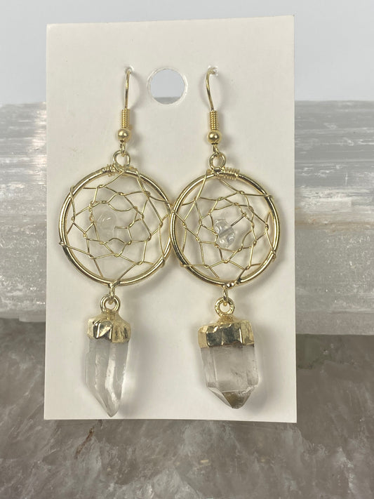 Clear quartz dream catcher earringslaurasauraonline