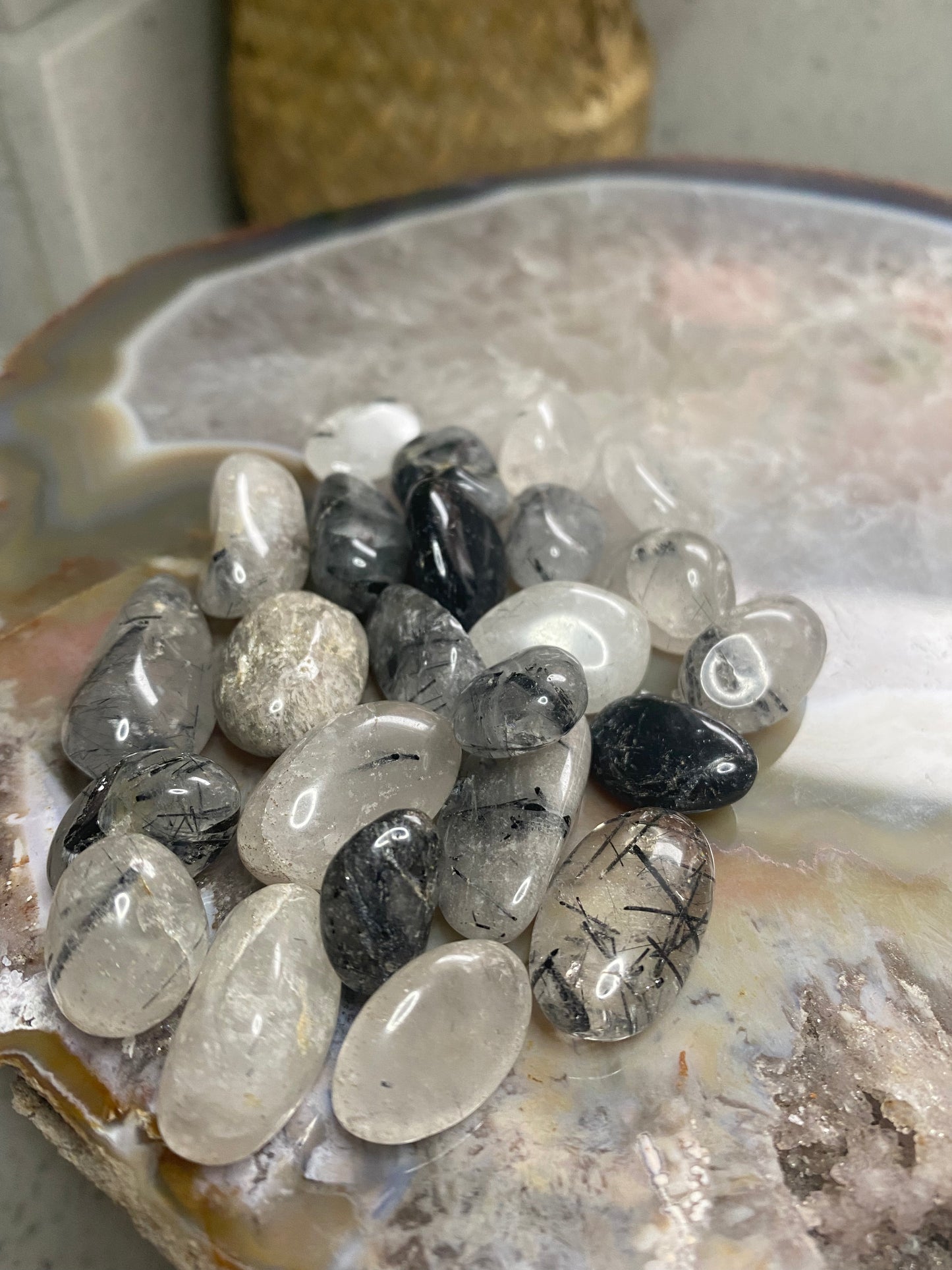 Black tourmaline in quartz
