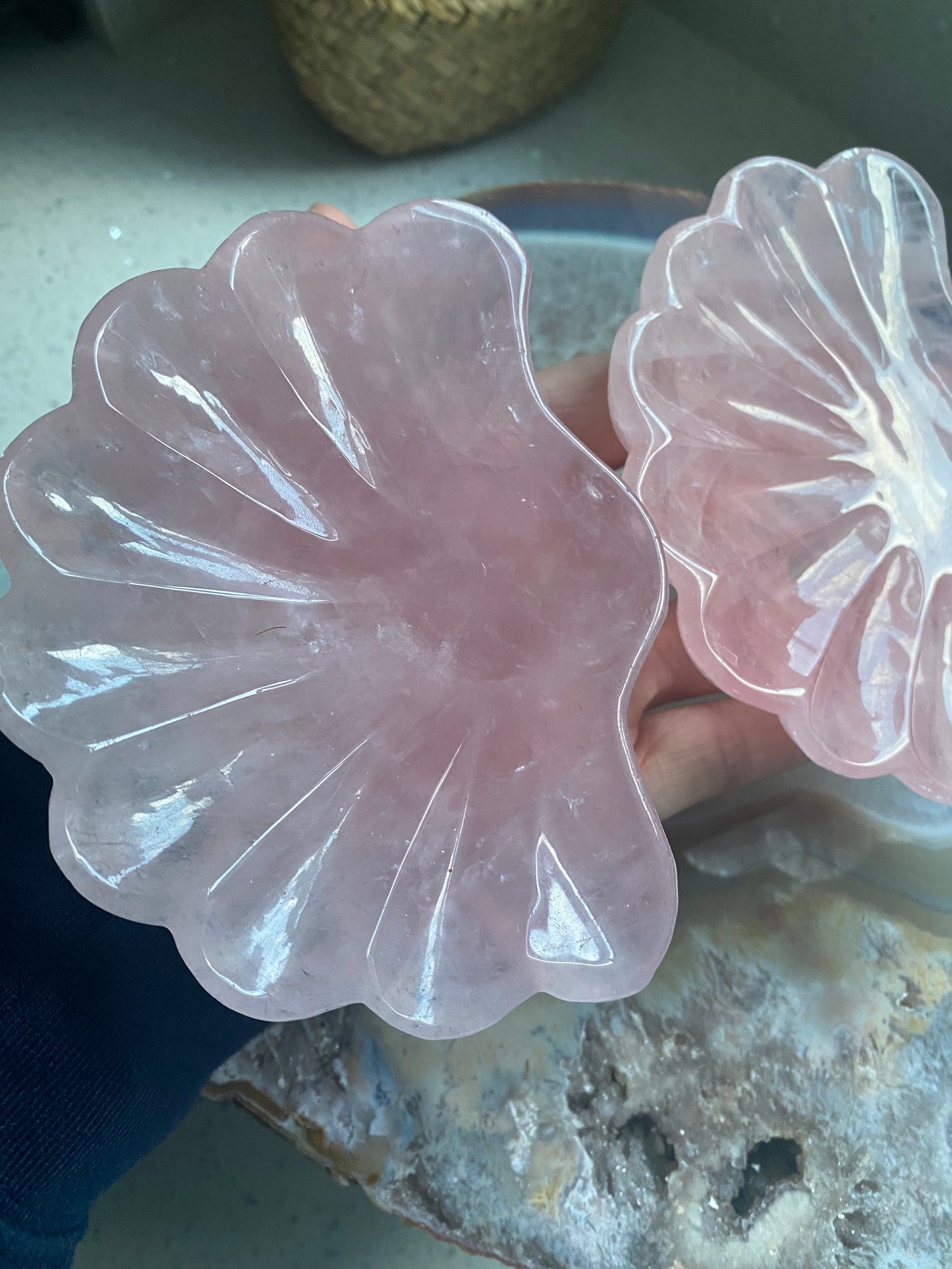 Rose quartz shell bowl