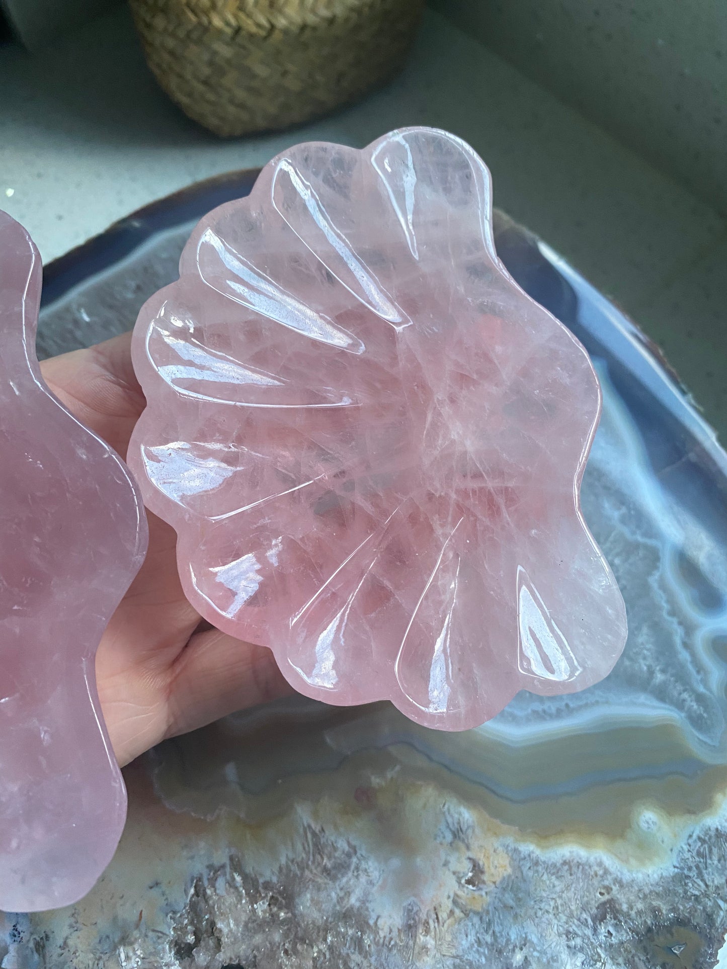 Rose quartz shell bowl