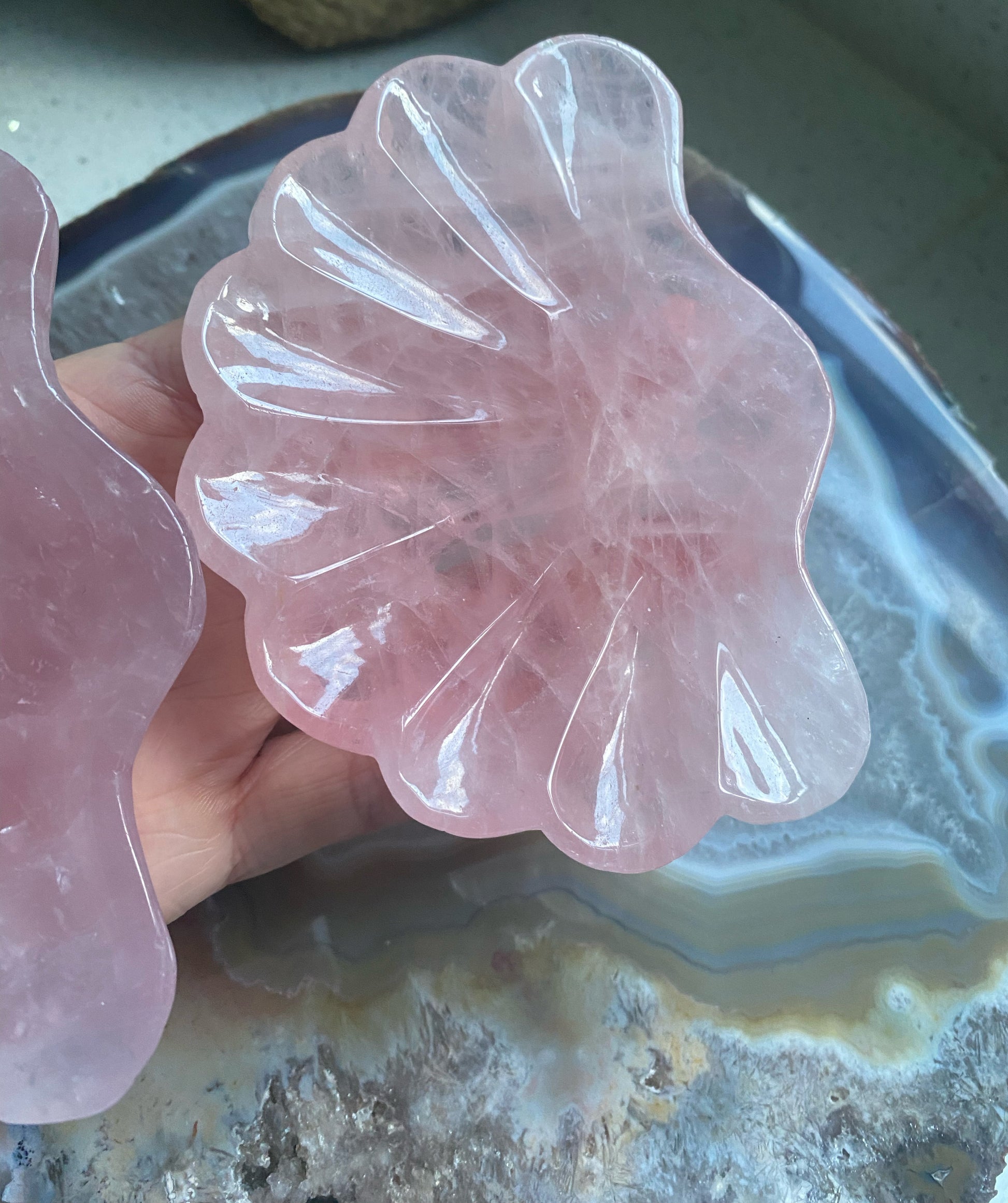 Rose quartz shell bowl