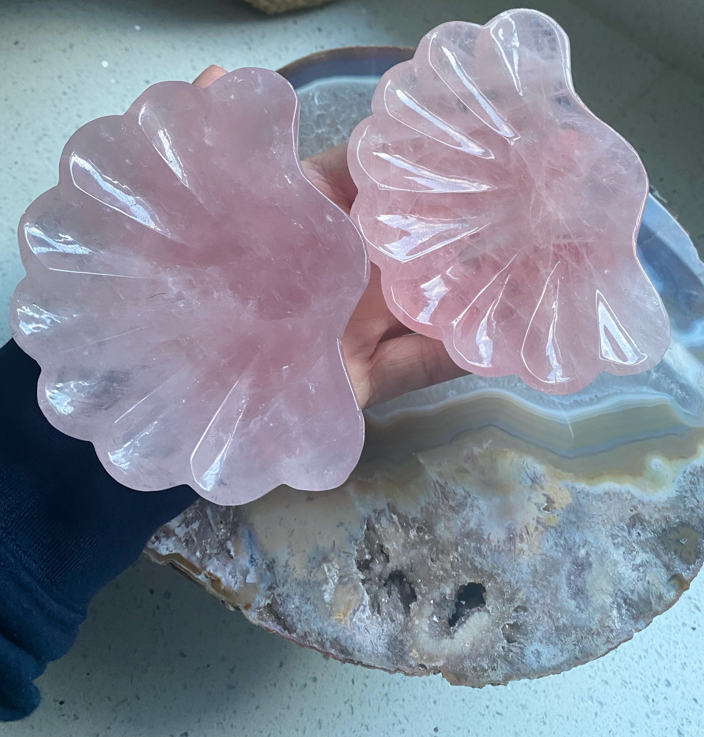 Rose quartz shell bowl