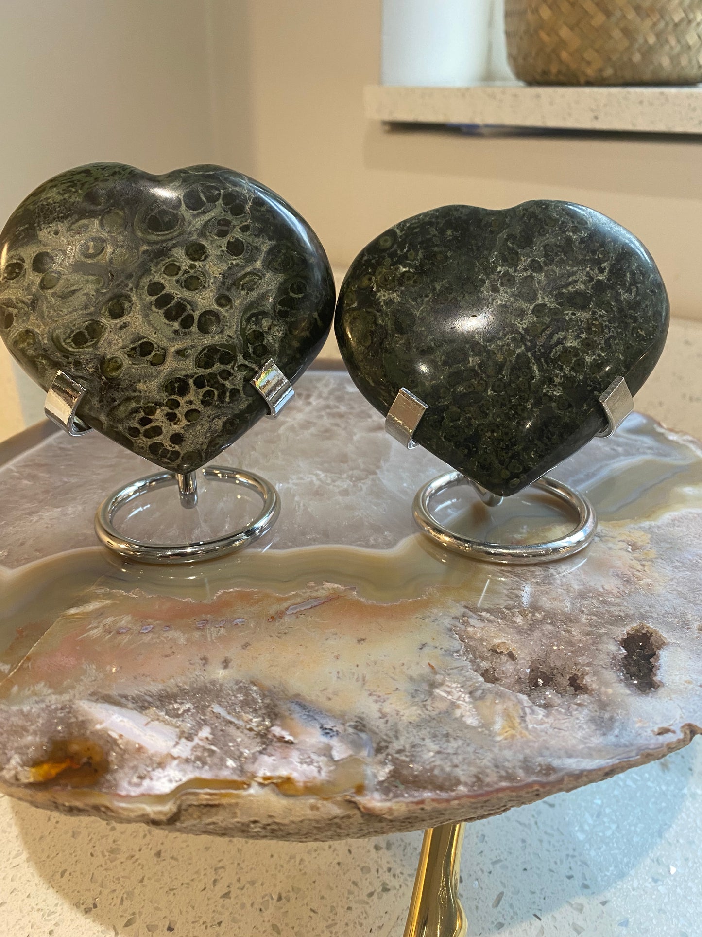 Kambaba Jasper heart on stand