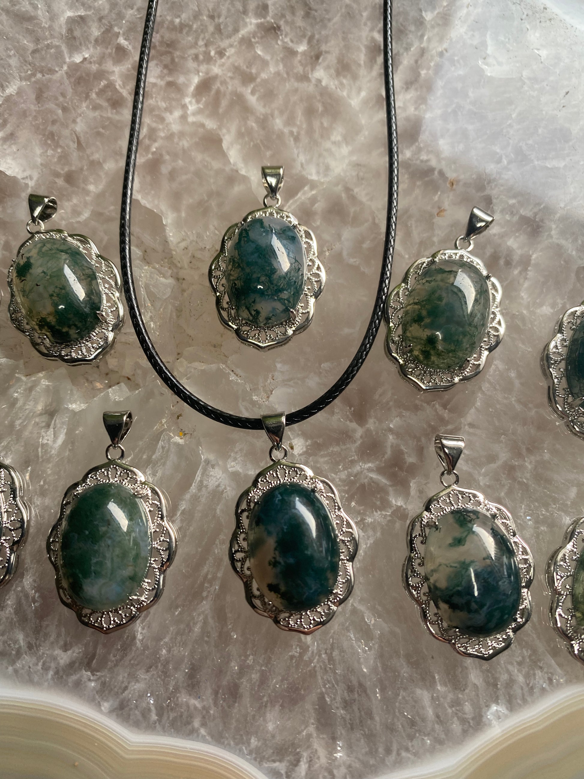 Moss agate pendants