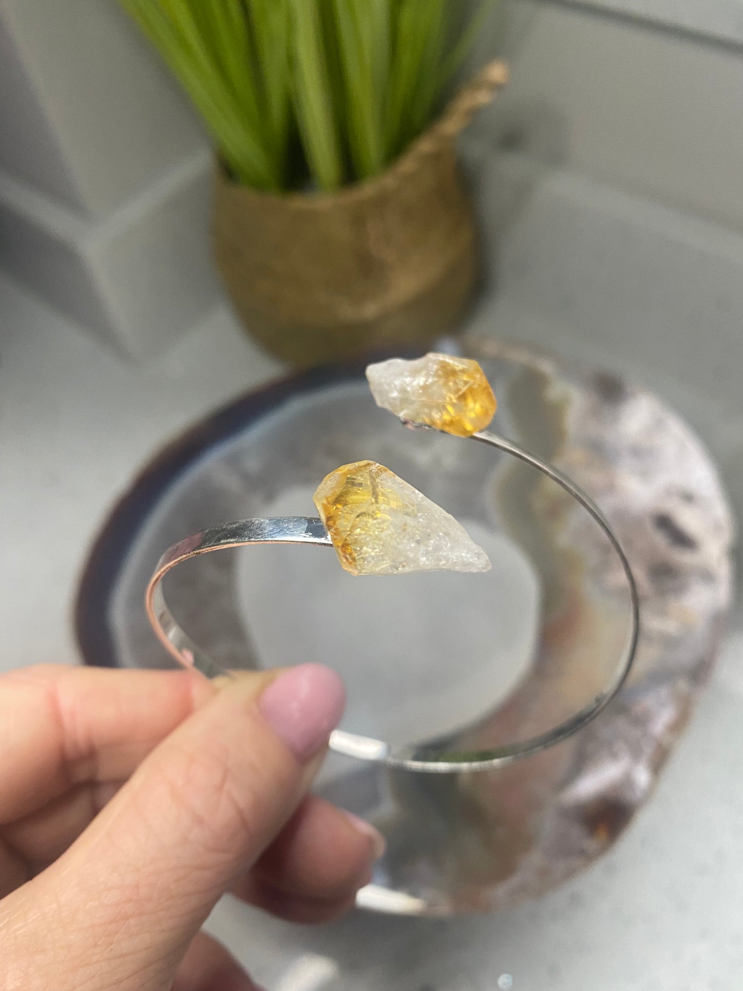 Silver plated citrine bangle