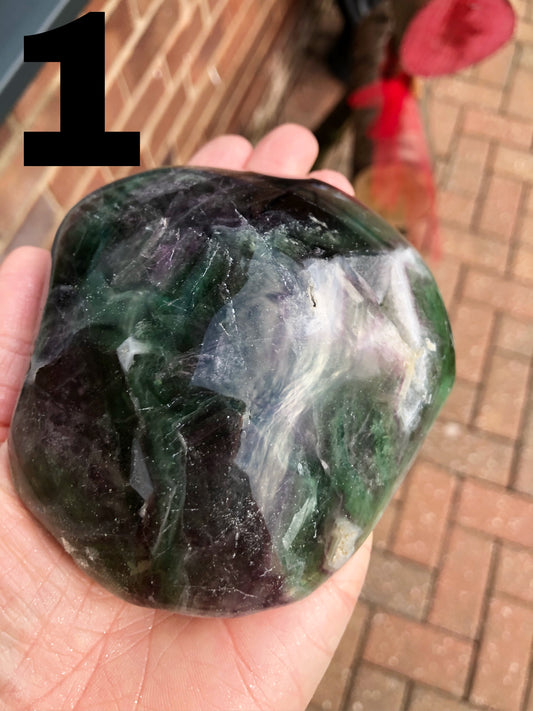 Rainbow fluorite polished free form